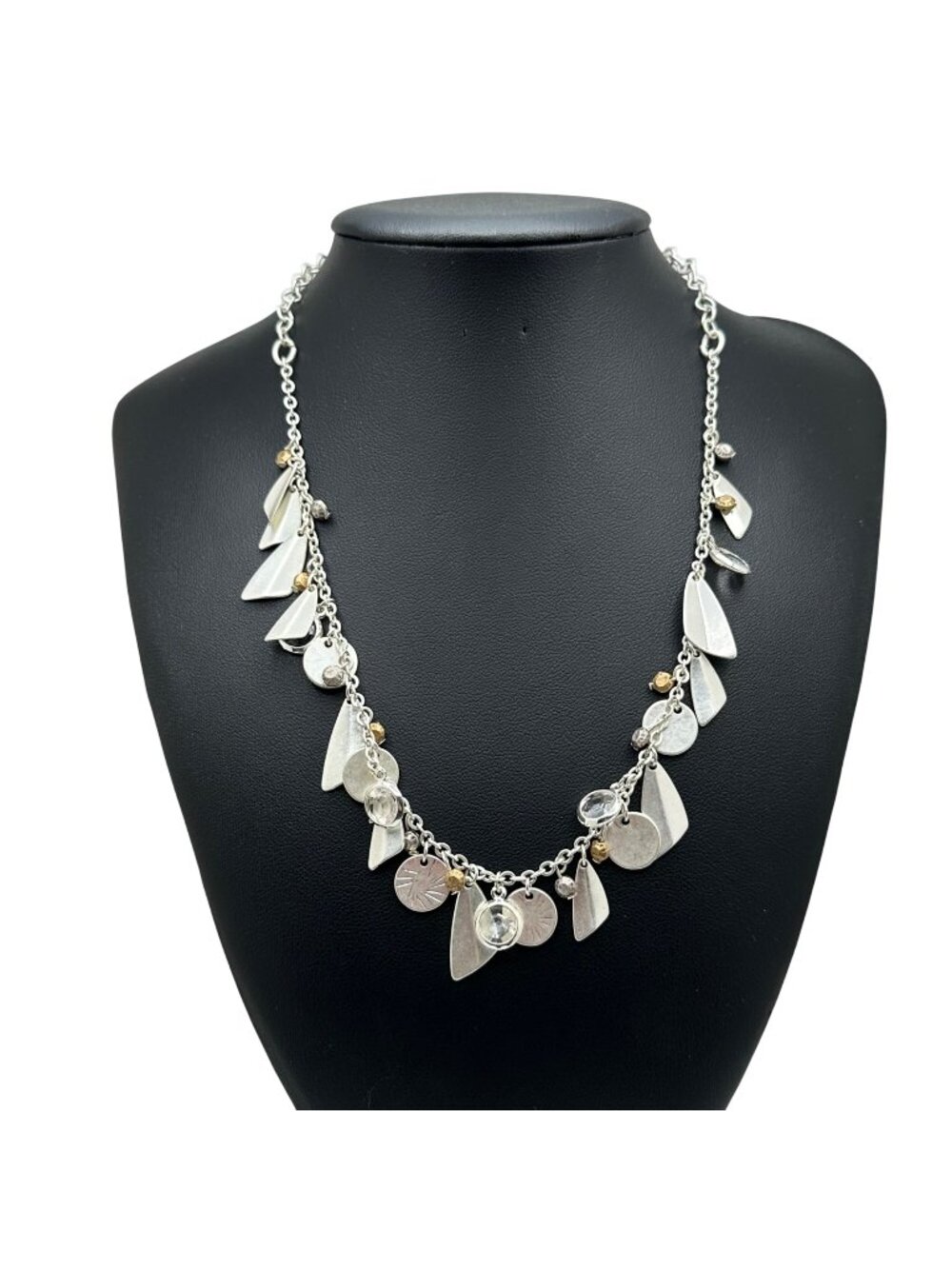 Chico's Necklace Jewelry Silver Tone Charm 20" Adjustable Leaf Art Deco